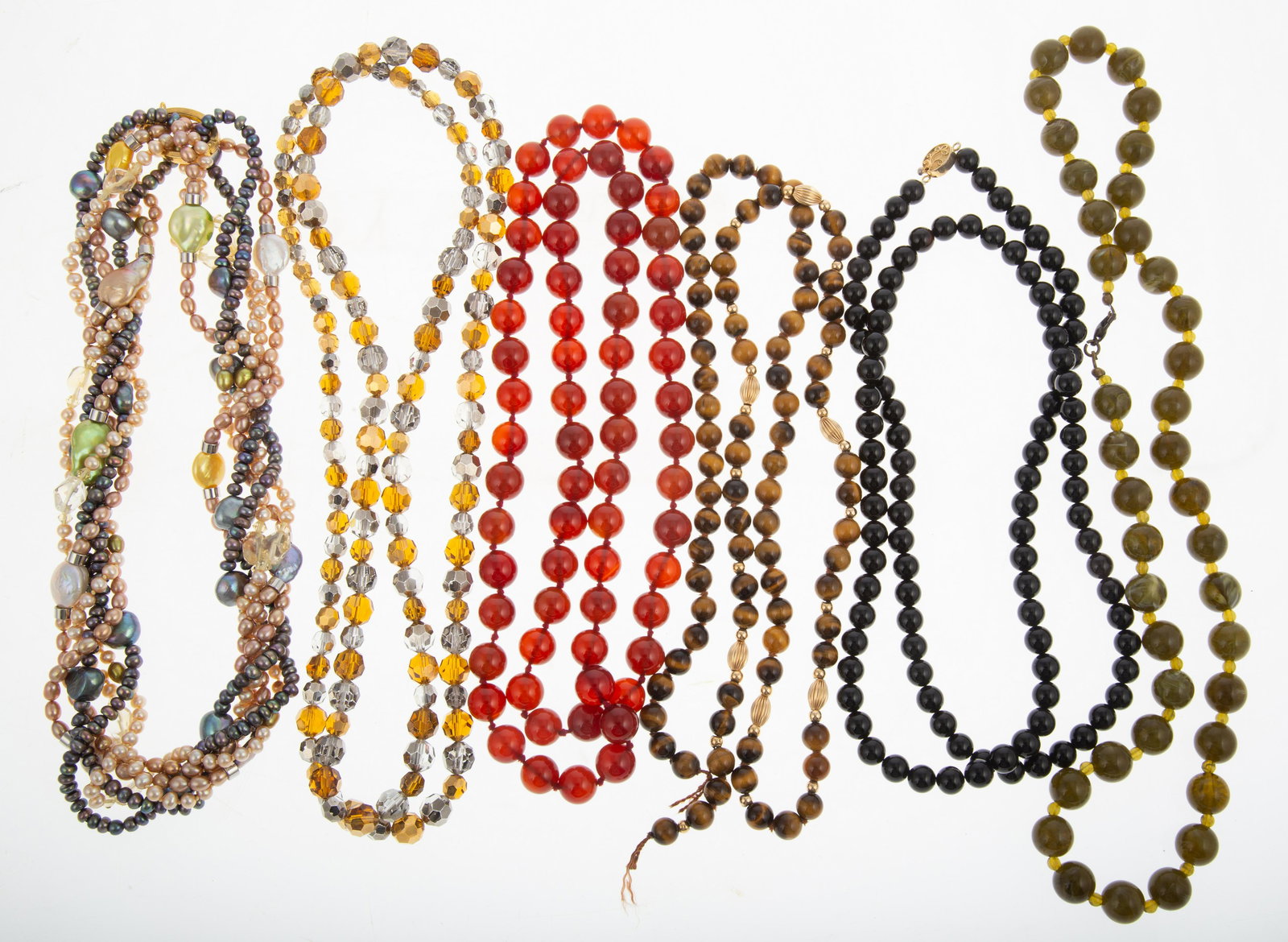 (6) BEADED NECKLACES: ONYX, PEARL, ETC. (1 of 7)