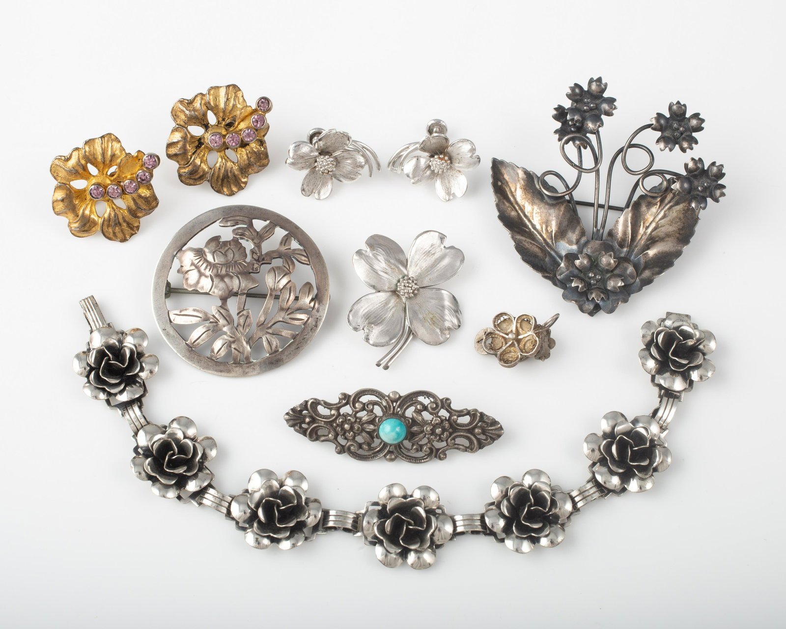 ASSORTED FLORAL STERLING JEWELRY (8) PCS. (1 of 11)
