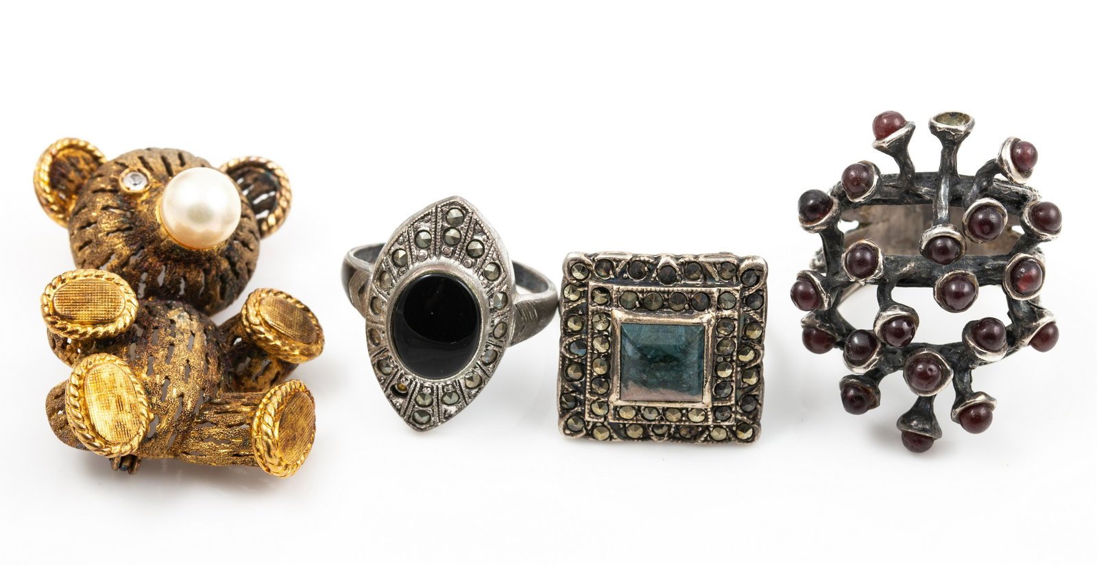 (4) PCS. STERLING & SILVER RINGS, BROOCH (1 of 8)