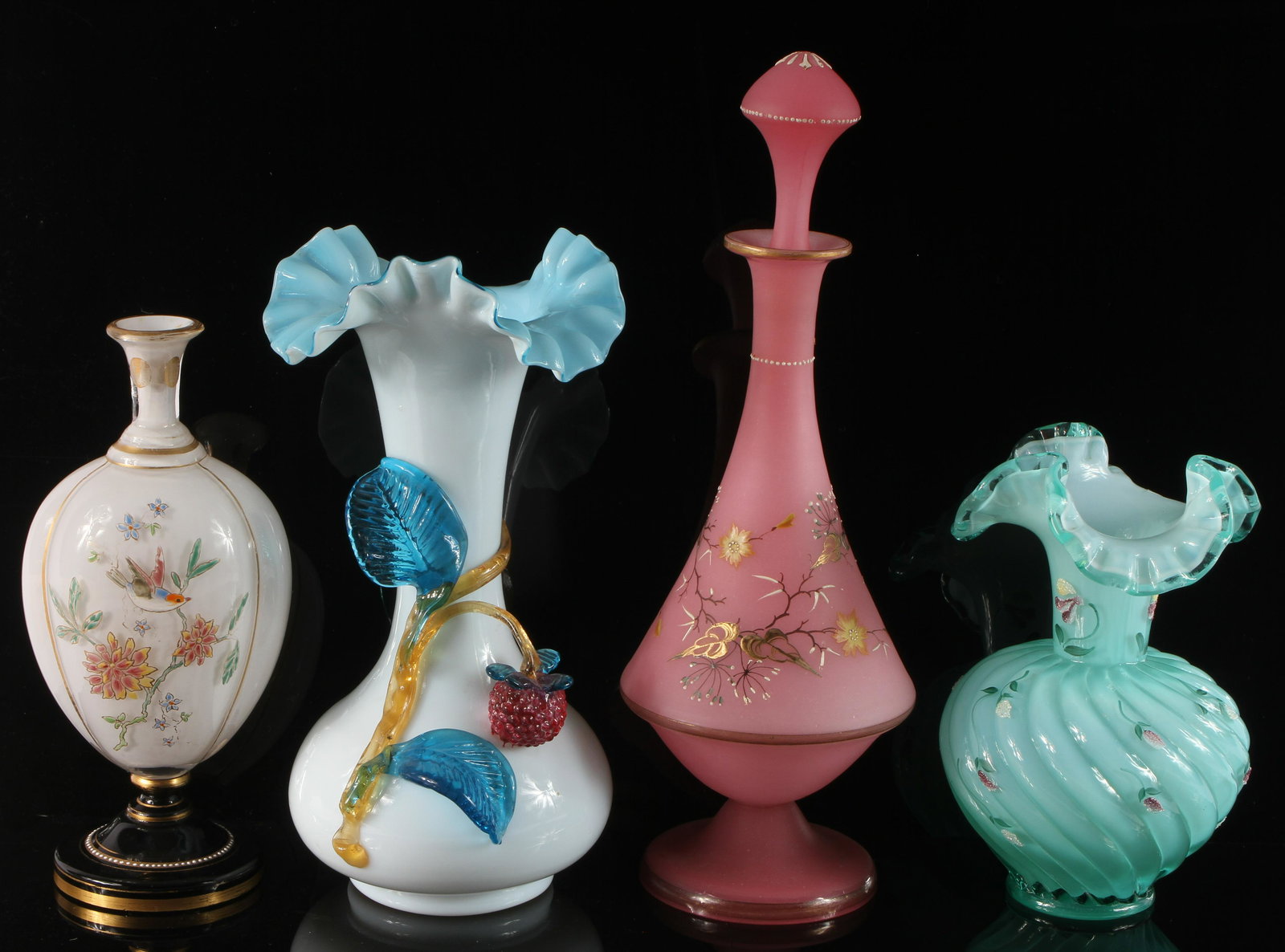 (4) ENAMELED GLASS / APPLIED GLASS VASES (1 of 6)