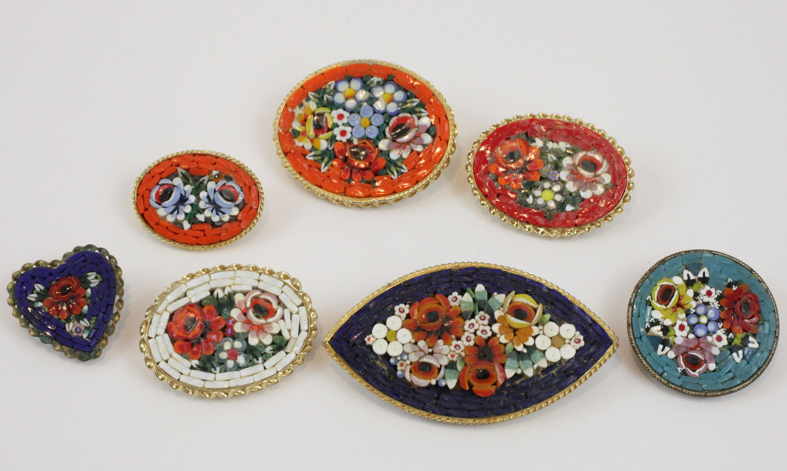 (7) VINTAGE FLORAL  MICRO MOSAIC PINS (1 of 2)