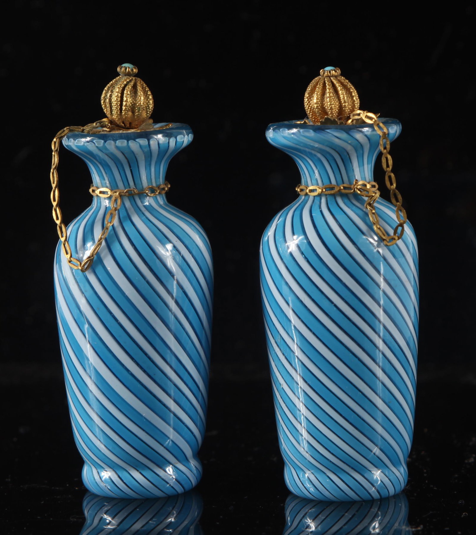 (2) ANTIQUE MINIATURE ART GLASS PERFUME BOTTLES (1 of 5)