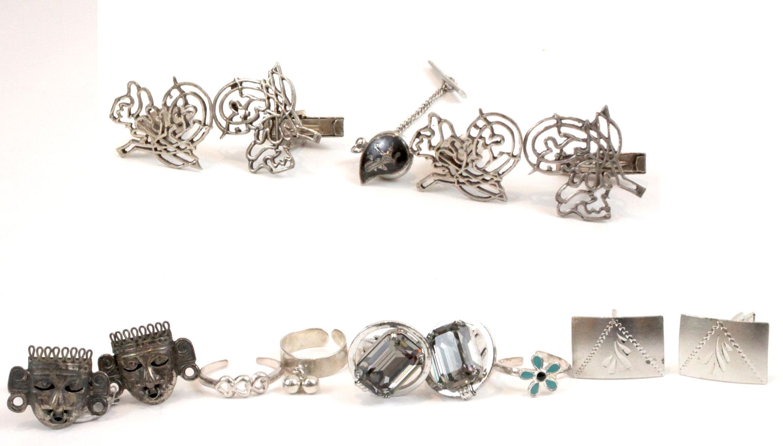 (9) PCS. TOE RINGS, CUFFLINKS, TIE TACK - mostly STERLING (1 of 14)