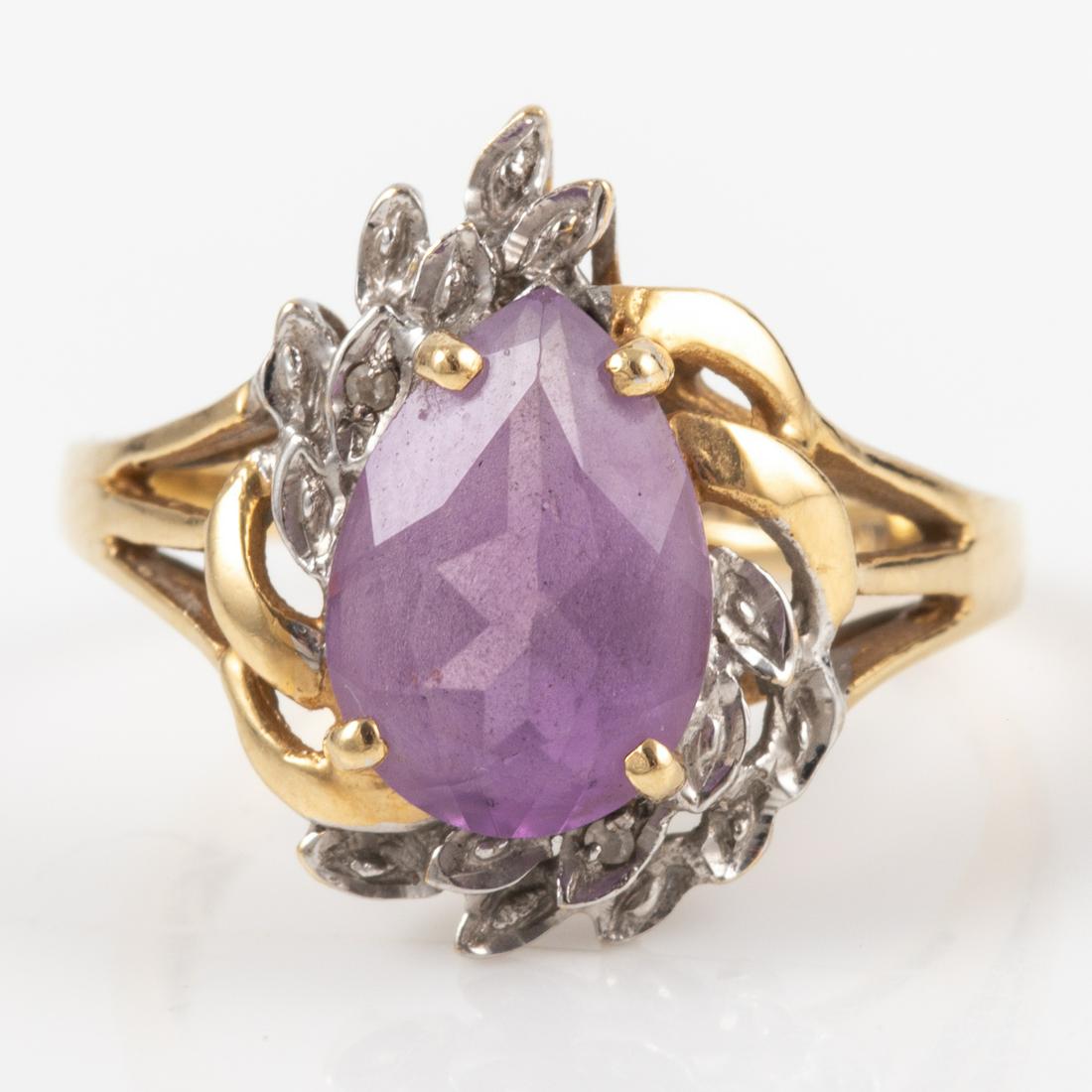 10K YELLOW GOLD AMETHYST & DIAMOND RING (1 of 4)