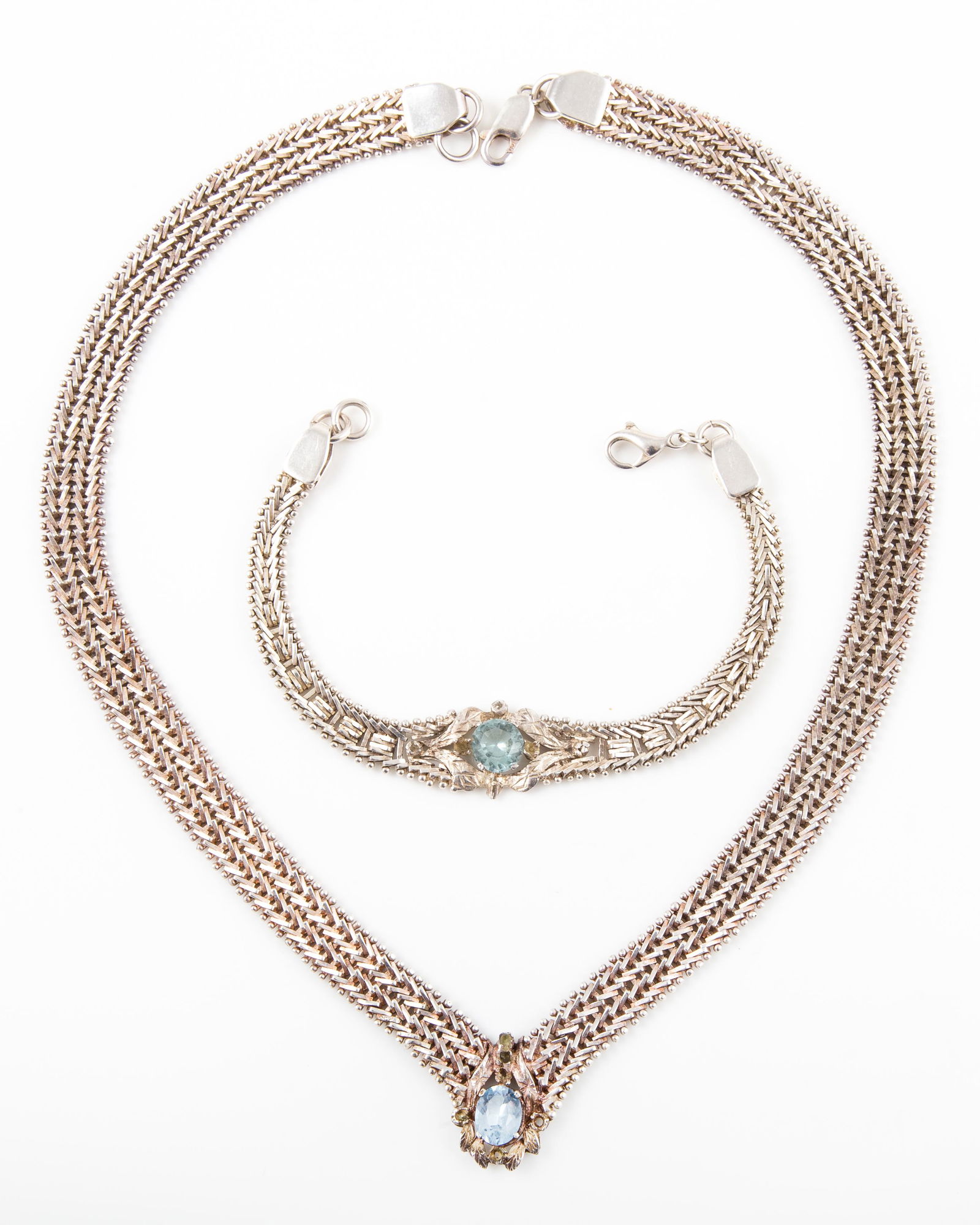 STERLING MESH & BLUE TOPAZ NECKLACE & BRACELET (1 of 6)