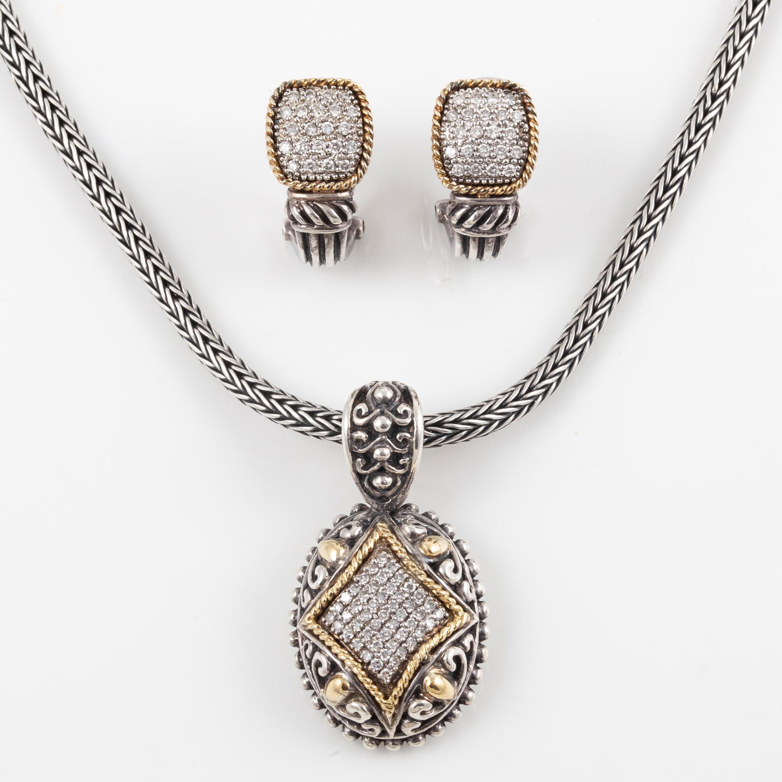 EFFY DESIGNER STERLING 18K & DIAMOND NECKLACE & EARRING SET (1 of 7)