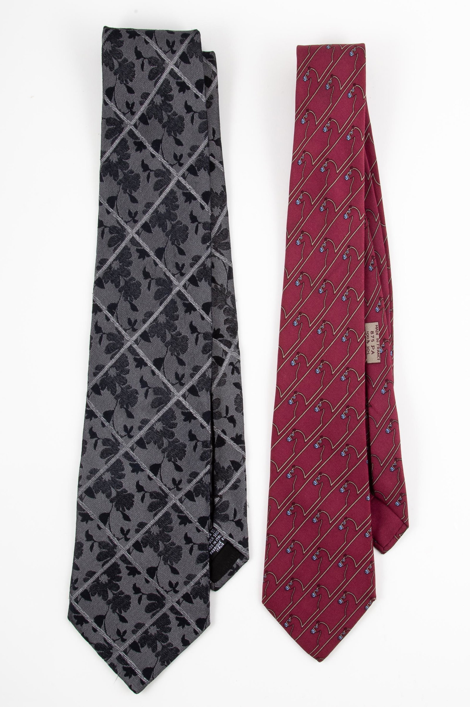 (2) NECKTIES - ARMANI & HERMES: Silk, L-60", VG-EX
