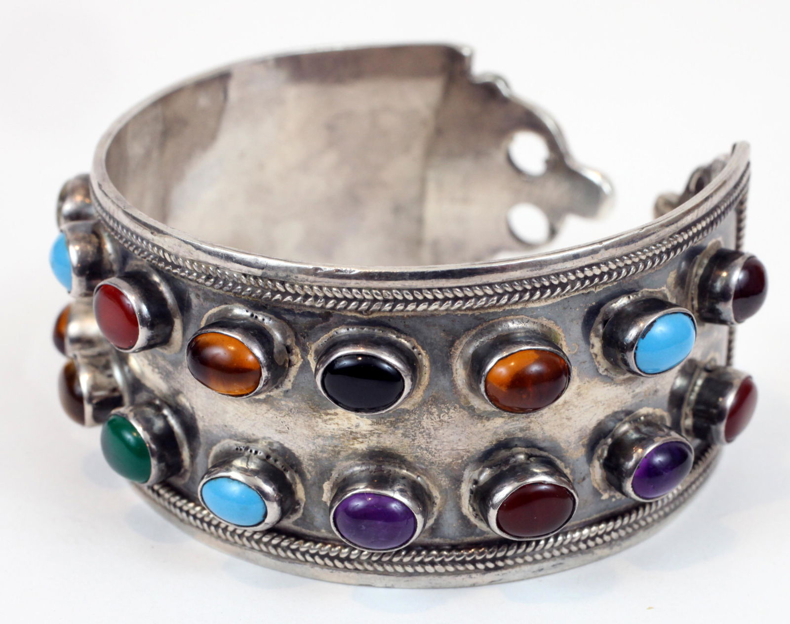 ARTIST MADE STERLING CUFF BRACELET with GEMSTONES (1 of 6)