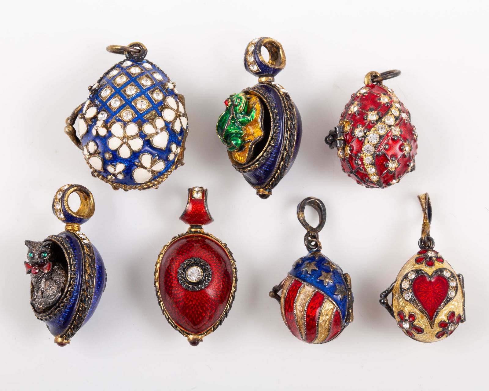 (7) FABERGE STYLE ENAMELED SILVER EGG PENDANTS (1 of 8)