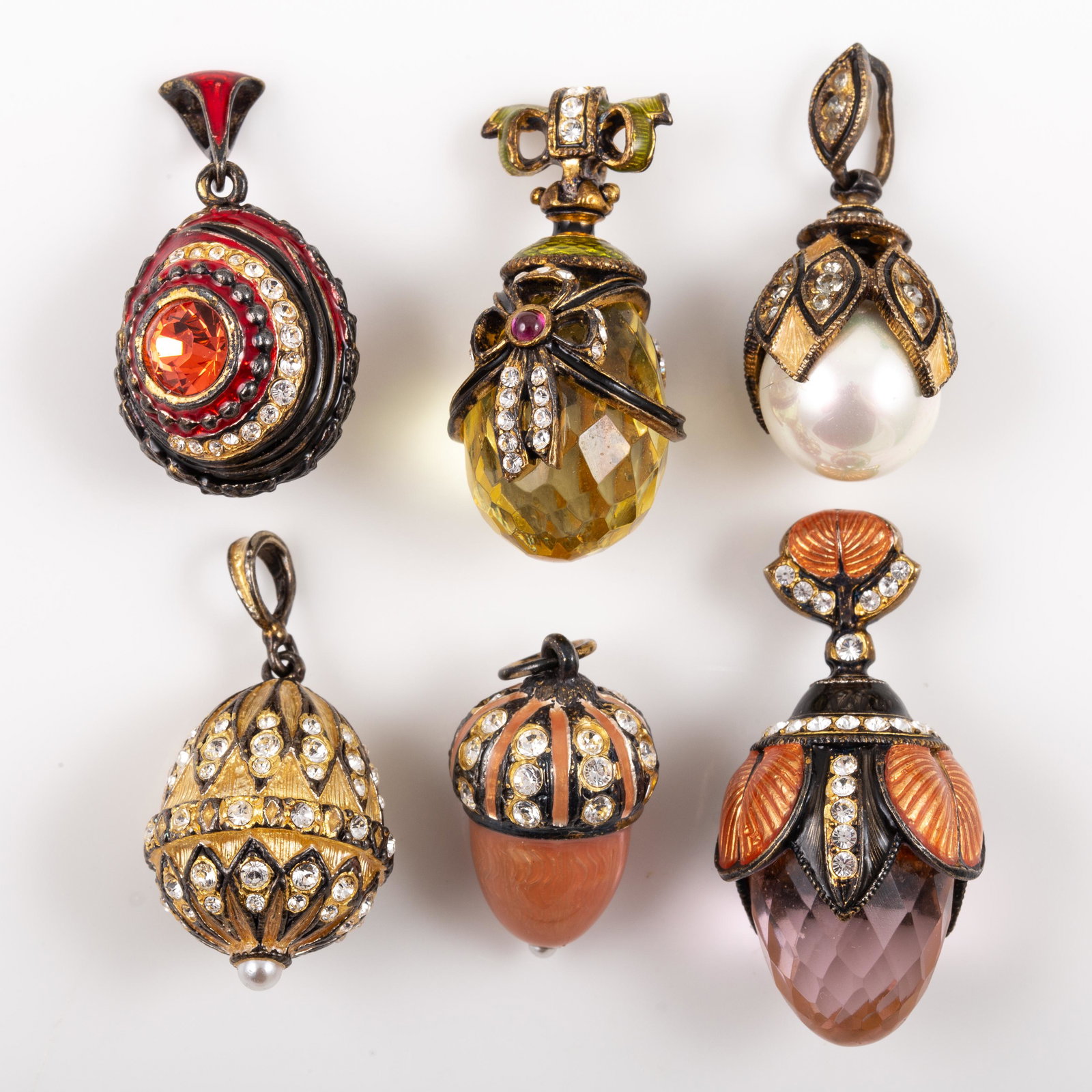 (6) FABERGE STYLE ENAMELED SILVER EGG PENDANTS (1 of 6)