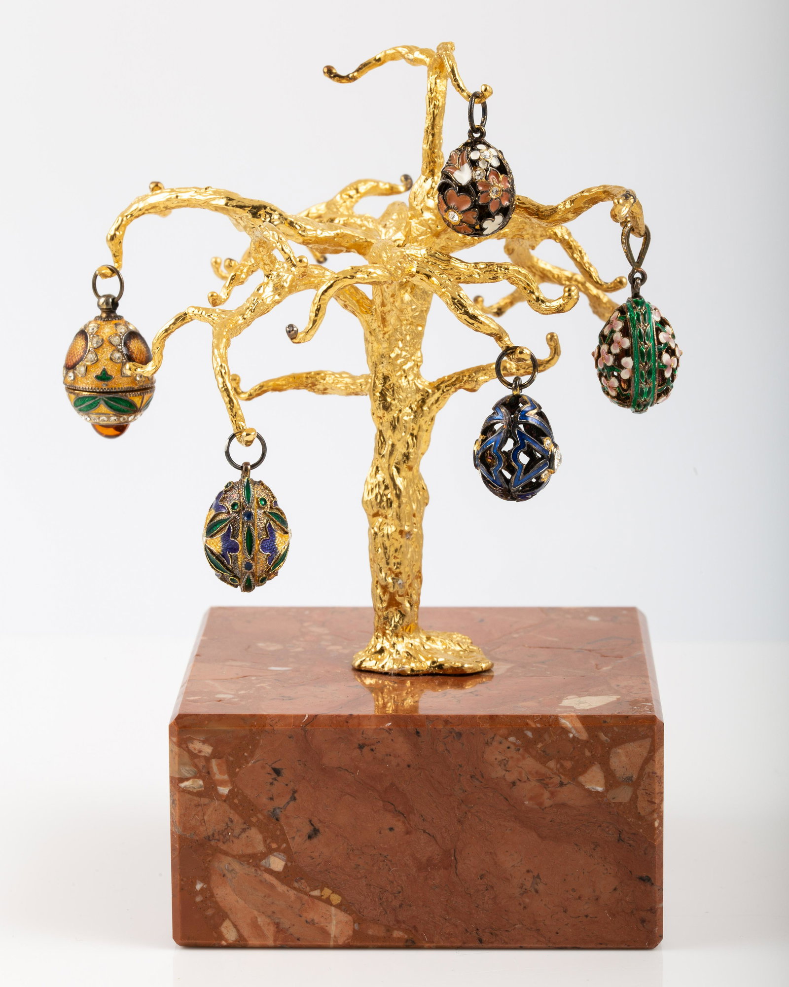 (6) FABERGE STYLE ENAMELED SILVER EGGS & TREE (1 of 6)
