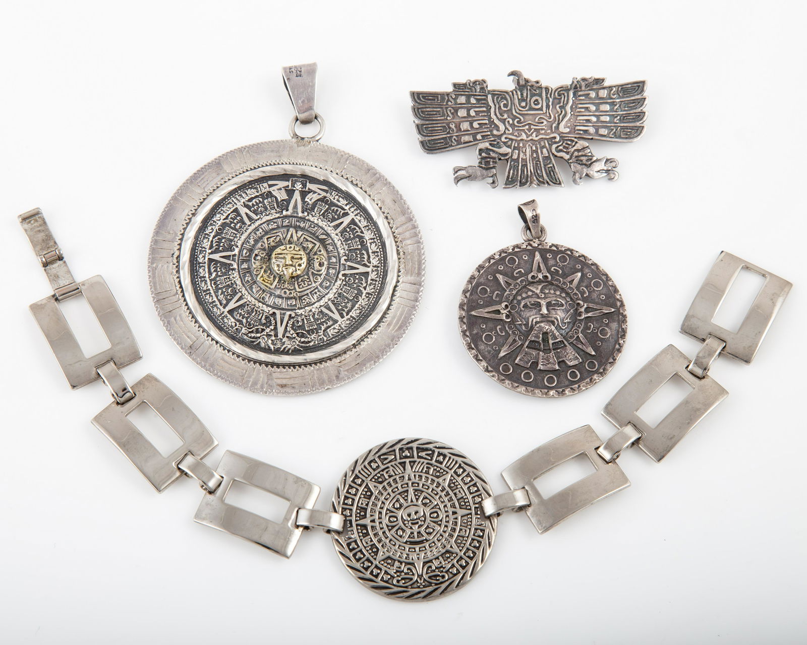 (4) PCS. AZTEC & PERUVIAN INSPIRED STERLING JEWELRY (1 of 9)