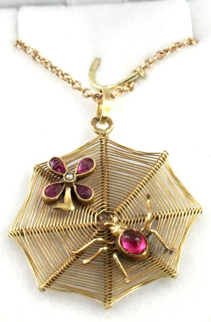 14K YELLOW GOLD CHAIN With SPIDER WEB DROP (1 of 10)