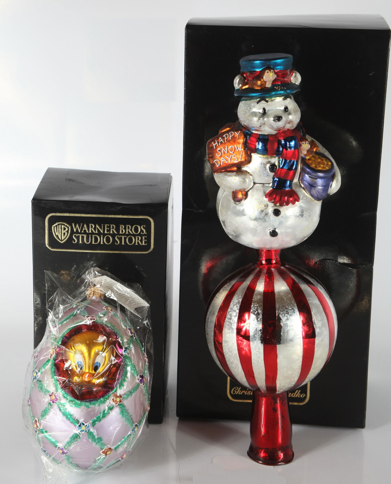 (2) CHRISTOPHER RADKO ORNAMENTS: FABERGE TWEETY & SNOWMAN POOH TOPPER (1 of 7)