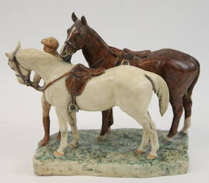 KATHLEEN WHEELER CERAMIC EQUESTRIAN FIGURAL GROUP