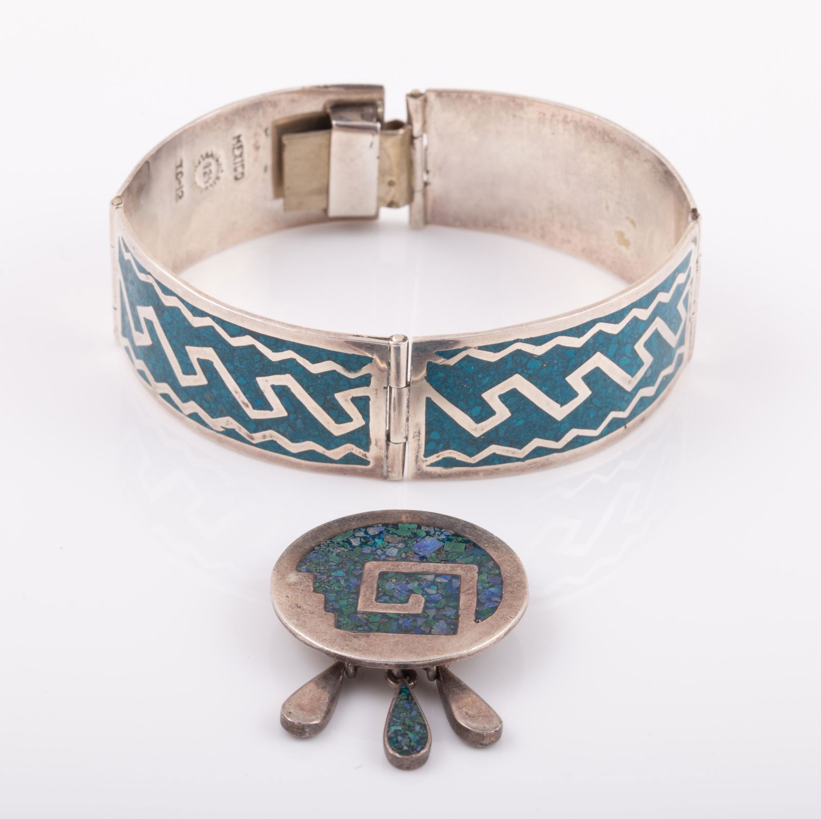 (2) MEXICAN STERLING BRACELET & BROOCH (1 of 6)