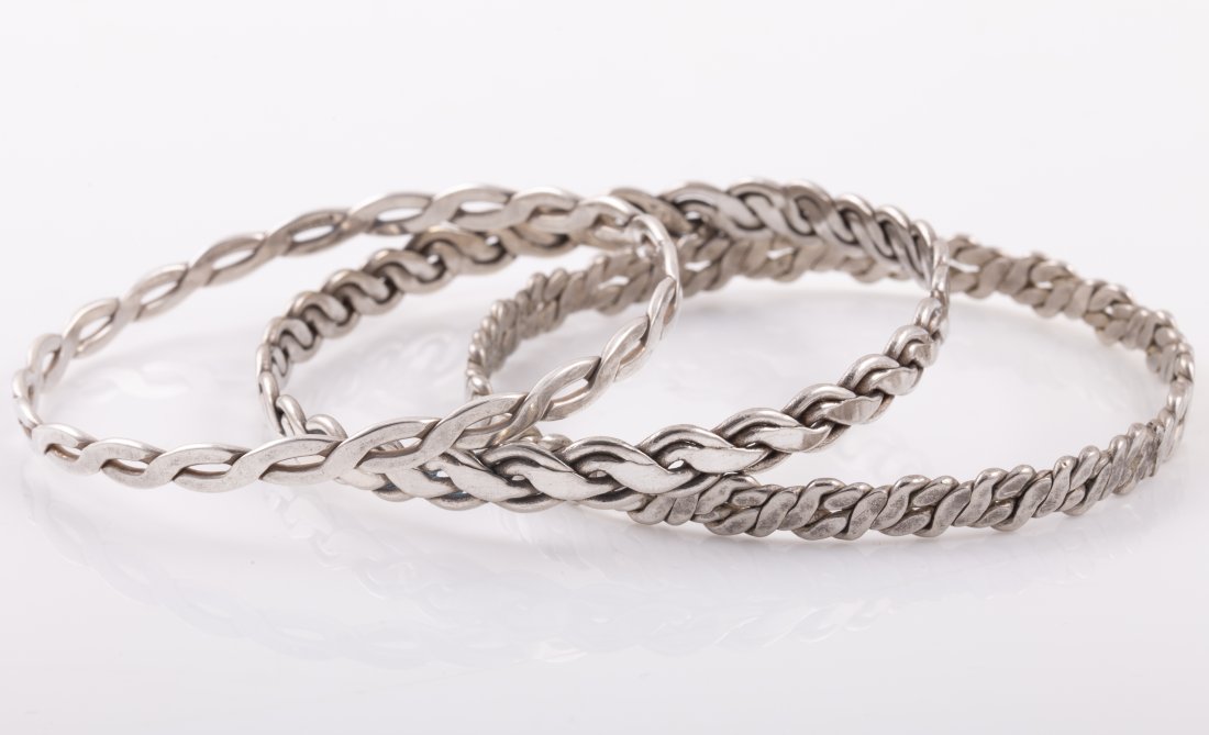 (3) BRAIDED STERLING BANGLE BRACELETS (1 of 5)