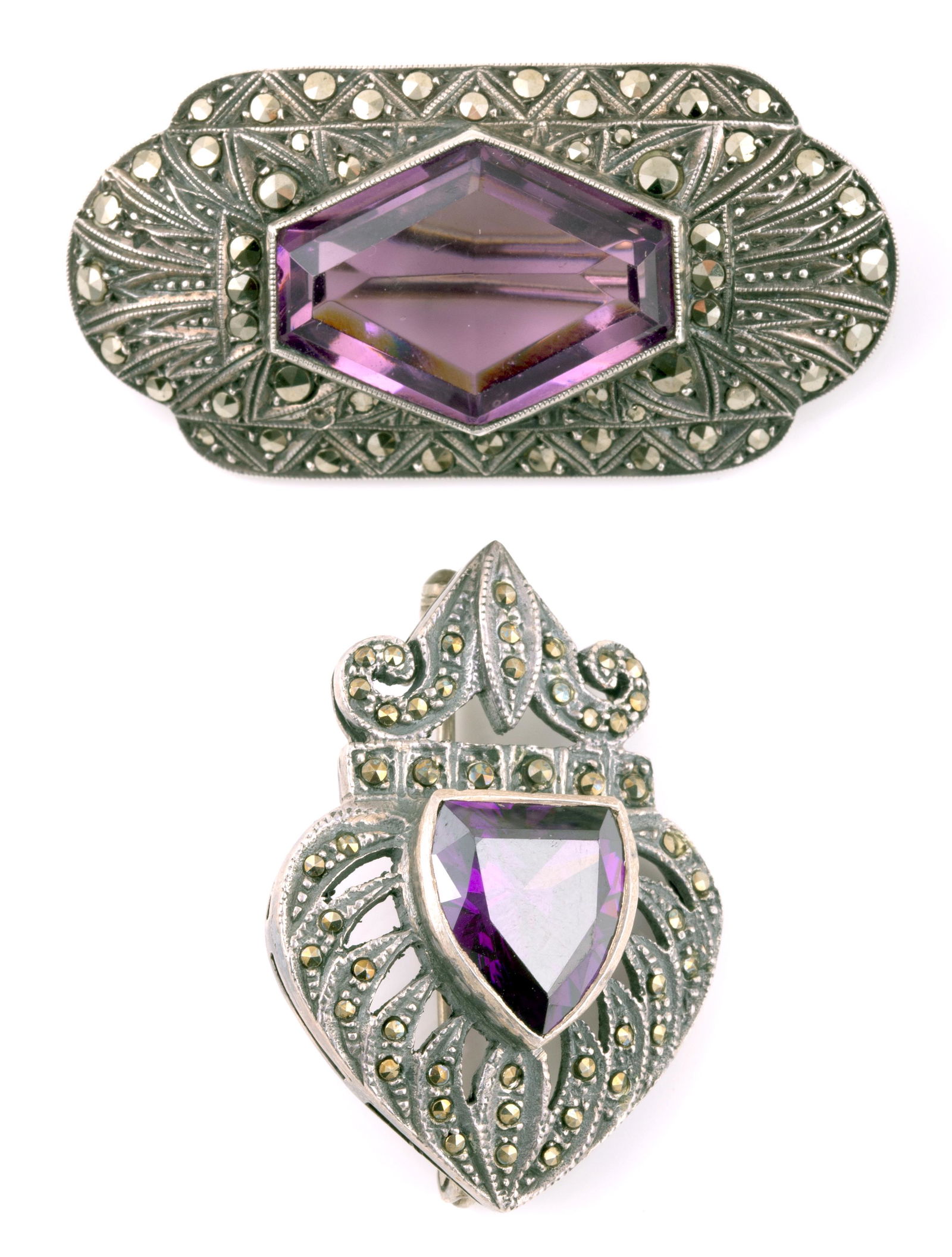 (2) MARCASITE STERLING BROOCHES (1 of 10)