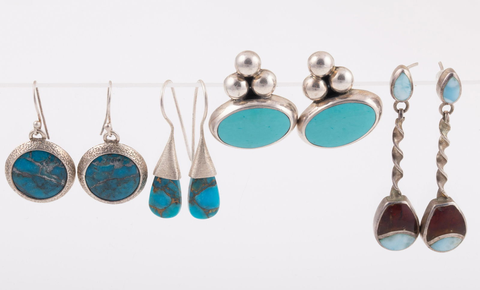 (4) PAIR SILVER /STERLING EARRINGS, BLUE STONES (1 of 8)