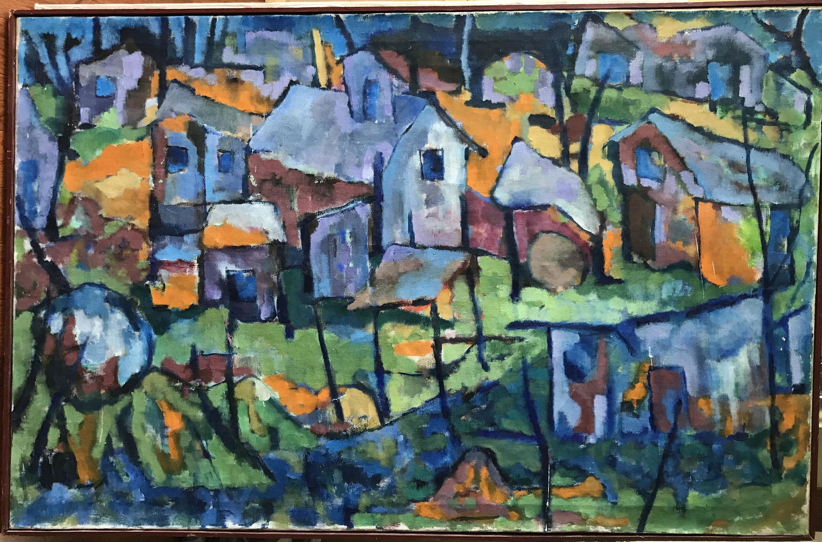 ABSTRACT OIL ON CANVAS TOWN SCENE (1 of 5)