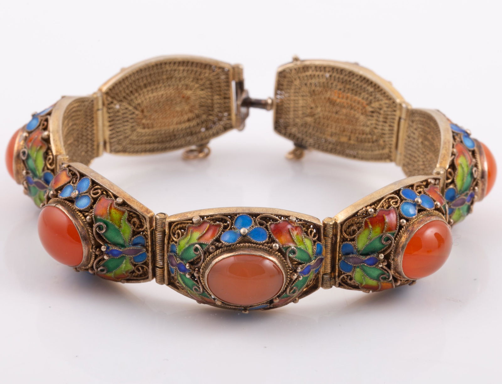 ASIAN SILVER VERMEIL BRACELET with ENAMEL & CARNELIAN (1 of 3)
