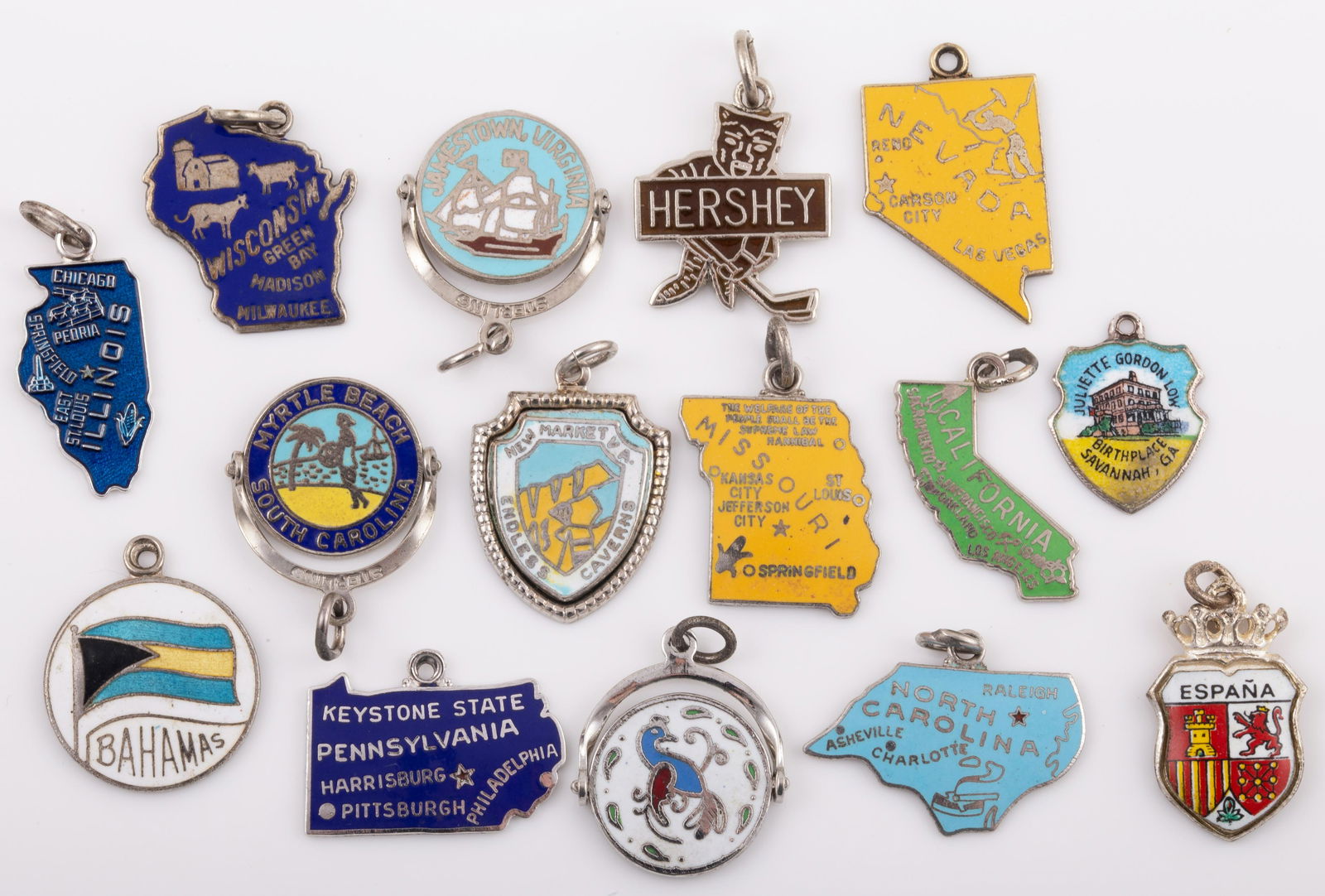 (15) STERLING ENAMELED SOUVENIR CHARMS (1 of 5)