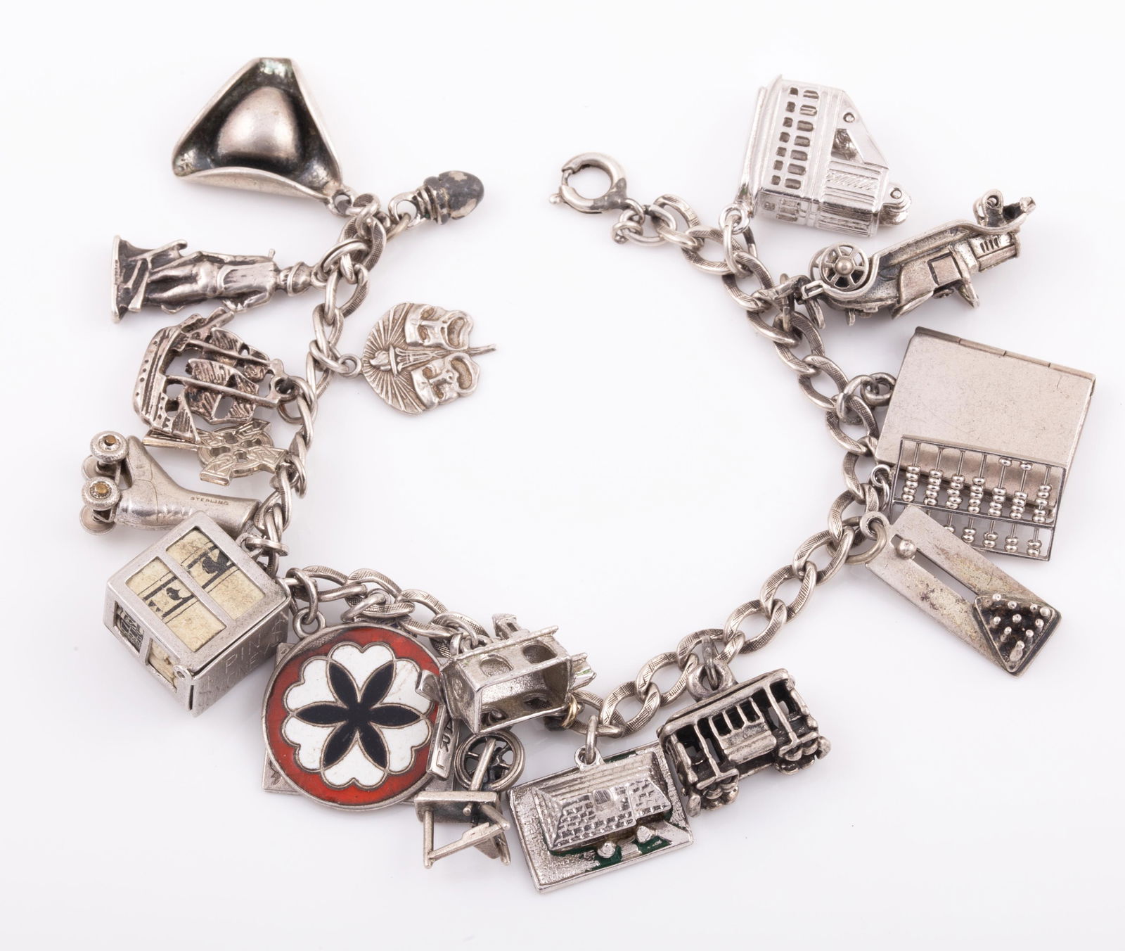 STERLING CHARM BRACELET -SOME CHARMS MECHANICAL (1 of 8)