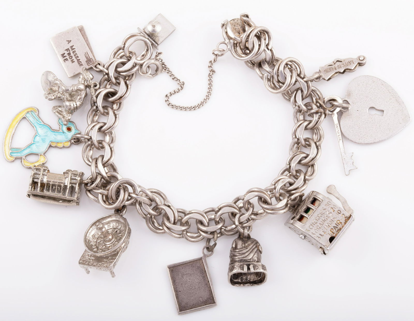 STERLING CHARM BRACELET -SOME MECHANICAL (1 of 6)