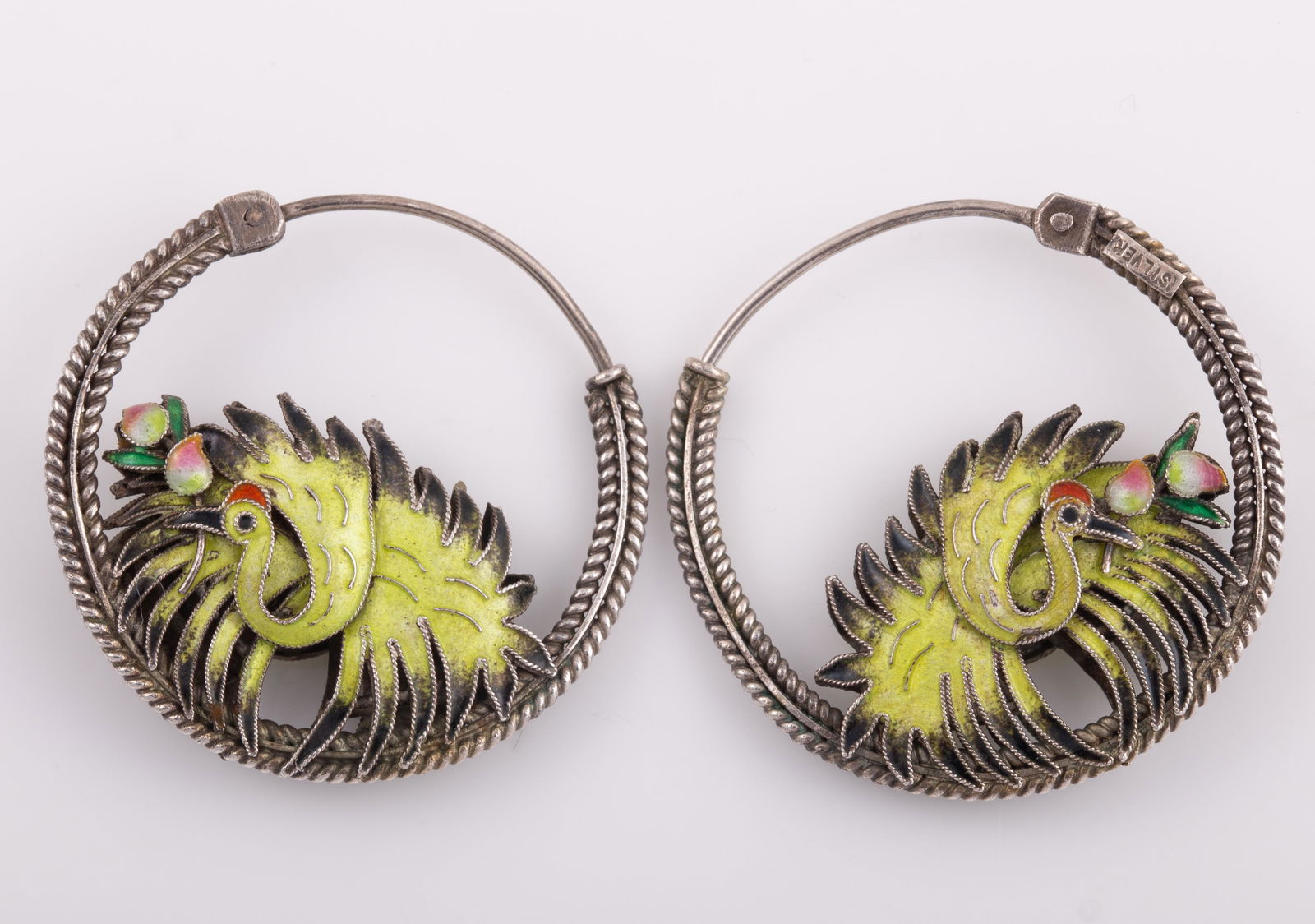 (3) PAIR ENAMELED BIRD HOOP EARRINGS (1 of 4)