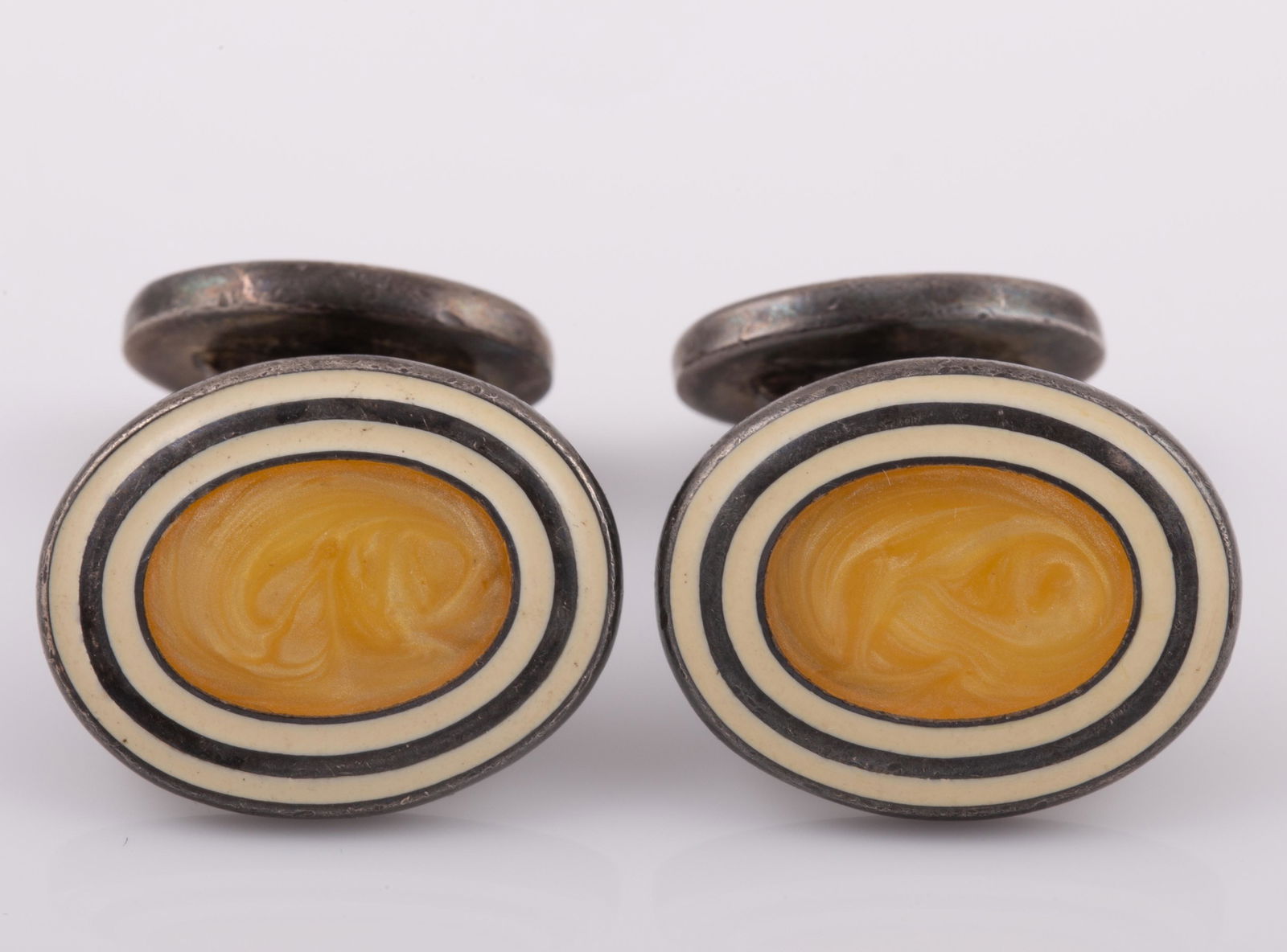 PAIR GUILLCOHE ENAMELED STERLING CUFF LINKS (1 of 3)