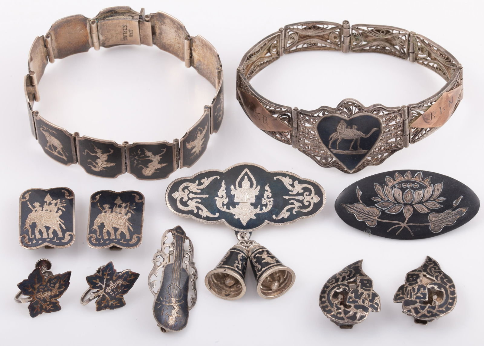 (8) PCS. SIAM THAILAND NIELLO STERLING, ETC. ENAMEL JEWELRY (1 of 7)