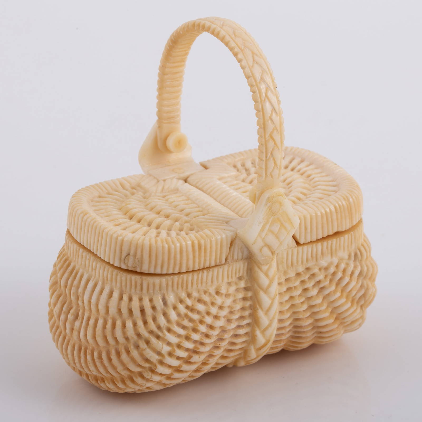 Carved Bone Miniature Picnic Basket Auction