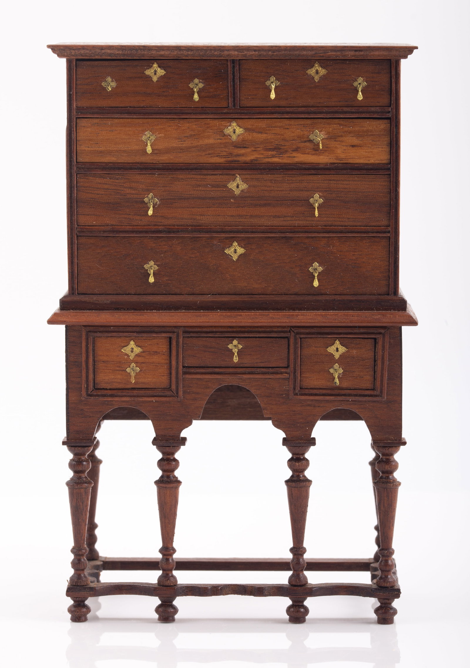 ARTISAN MADE WILLIAM & MARY CHEST ON CHEST DOLLHOUSE FURNITURE MINIATURE (1 of 4)