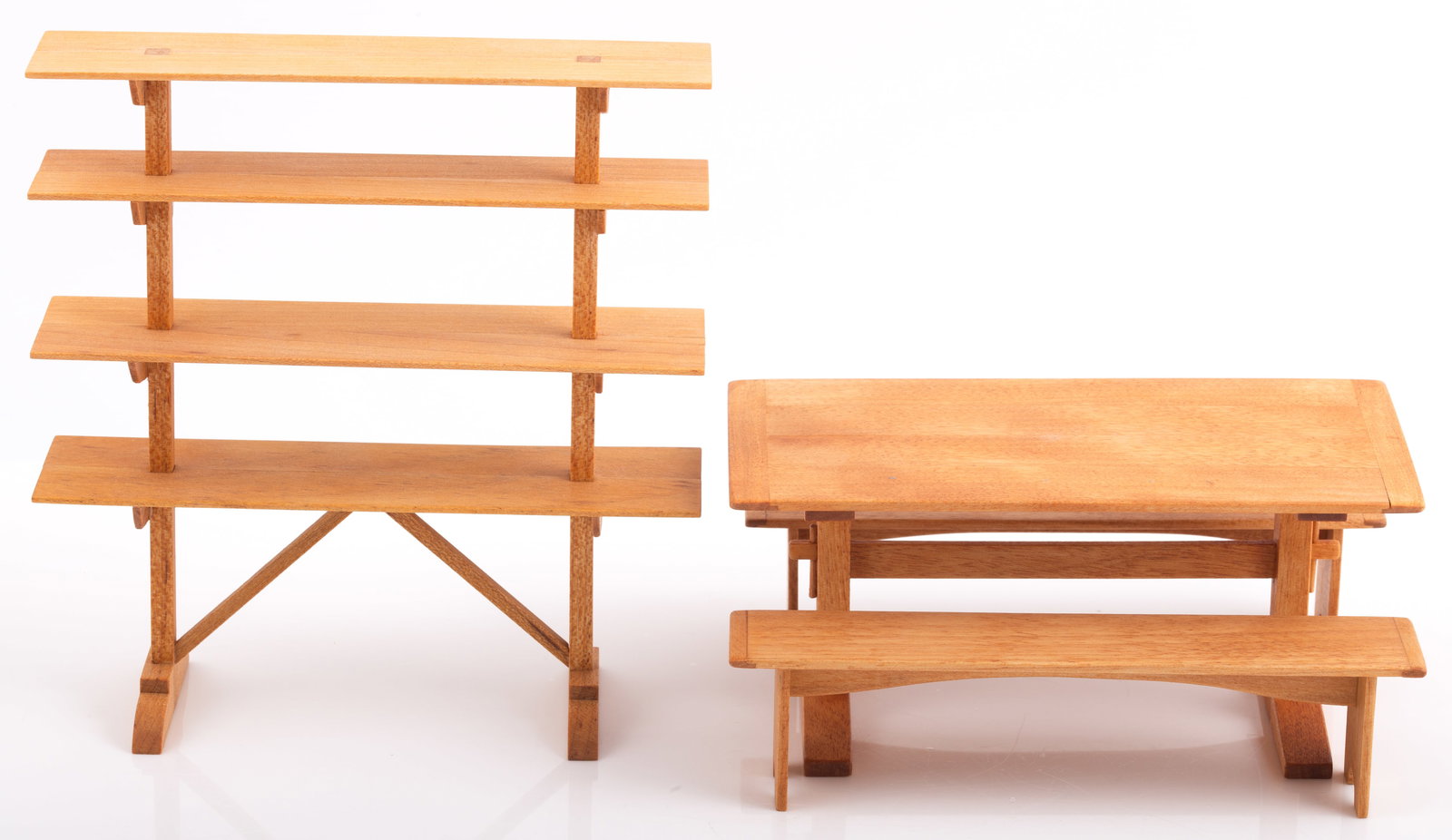 (4) ARTISAN SHAKER STYLE DOLLHOUSE FURNITURE, TABLES & BENCHES- SIGNED ON BOTTOM (1 of 8)