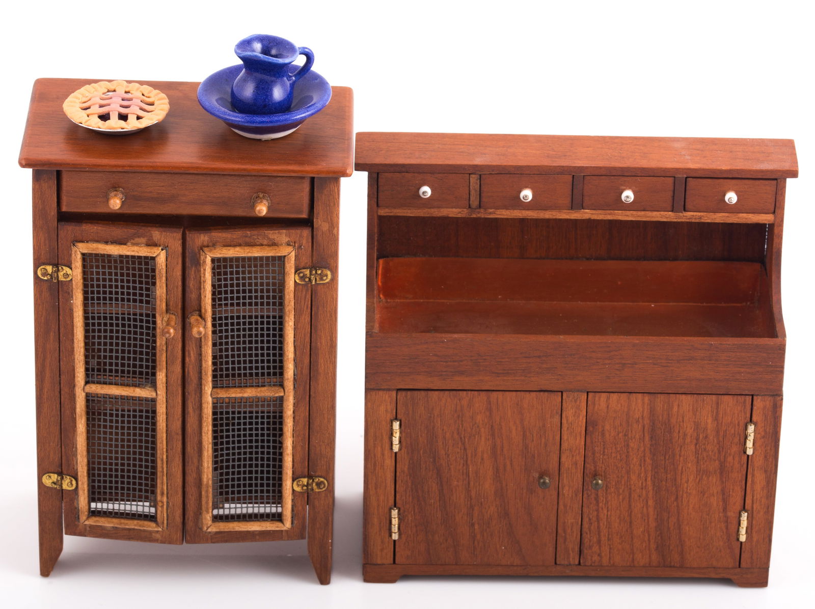 (2+) ARTISAN PIE SAFE & DRY SINK DOLLHOUSE MINIATURES - SIGNED ON BOTTOM (1 of 7)