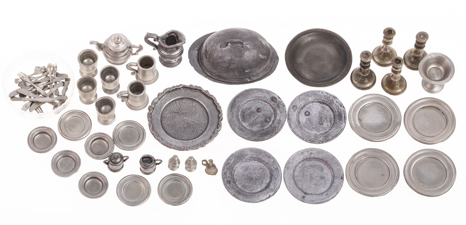 PEWTER ETC. DOLLHOUSE MINIATURE TABLEWARE, SOME SIGNED (1 of 8)