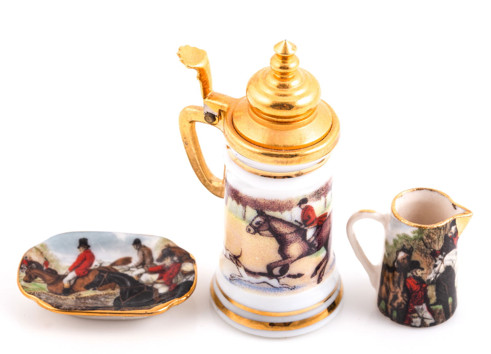 (3) ENGLISH PORCELAIN HUNT-THEME DOLLHOUSE MINIATURES (1 of 5)