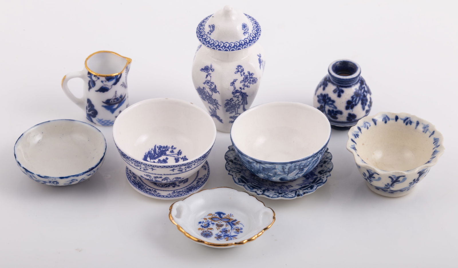 (10) ARTISAN BLUE & WHITE PORCELAIN DOLLHOUSE MINIATURES - ALL Signed (1 of 10)