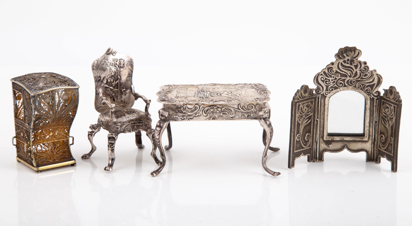 (10) PCS. SILVER DOLLHOUSE / MINIATURE FURNITURE (1 of 6)