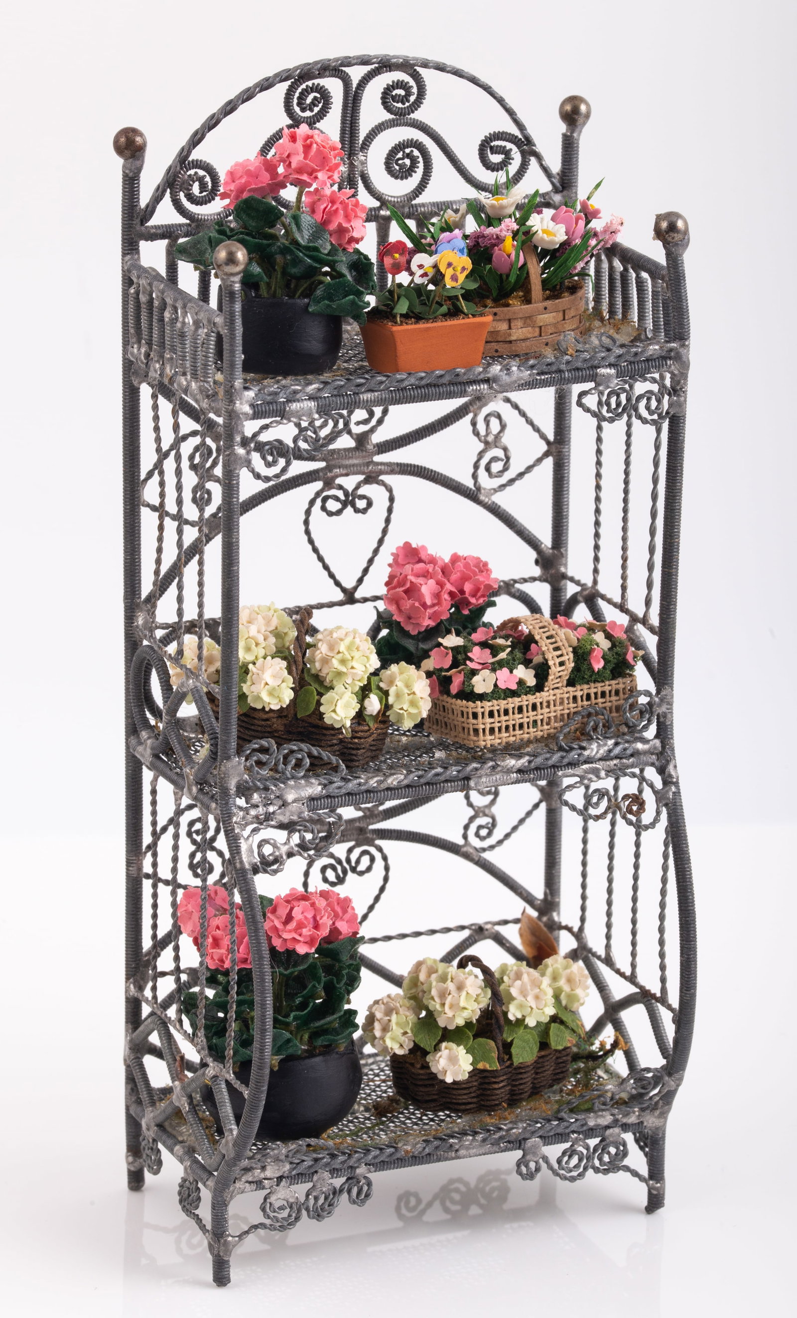 ARTISAN MADE DOLLHOUSE METAL GARDEN RACK with FLOWERS (1 of 6)