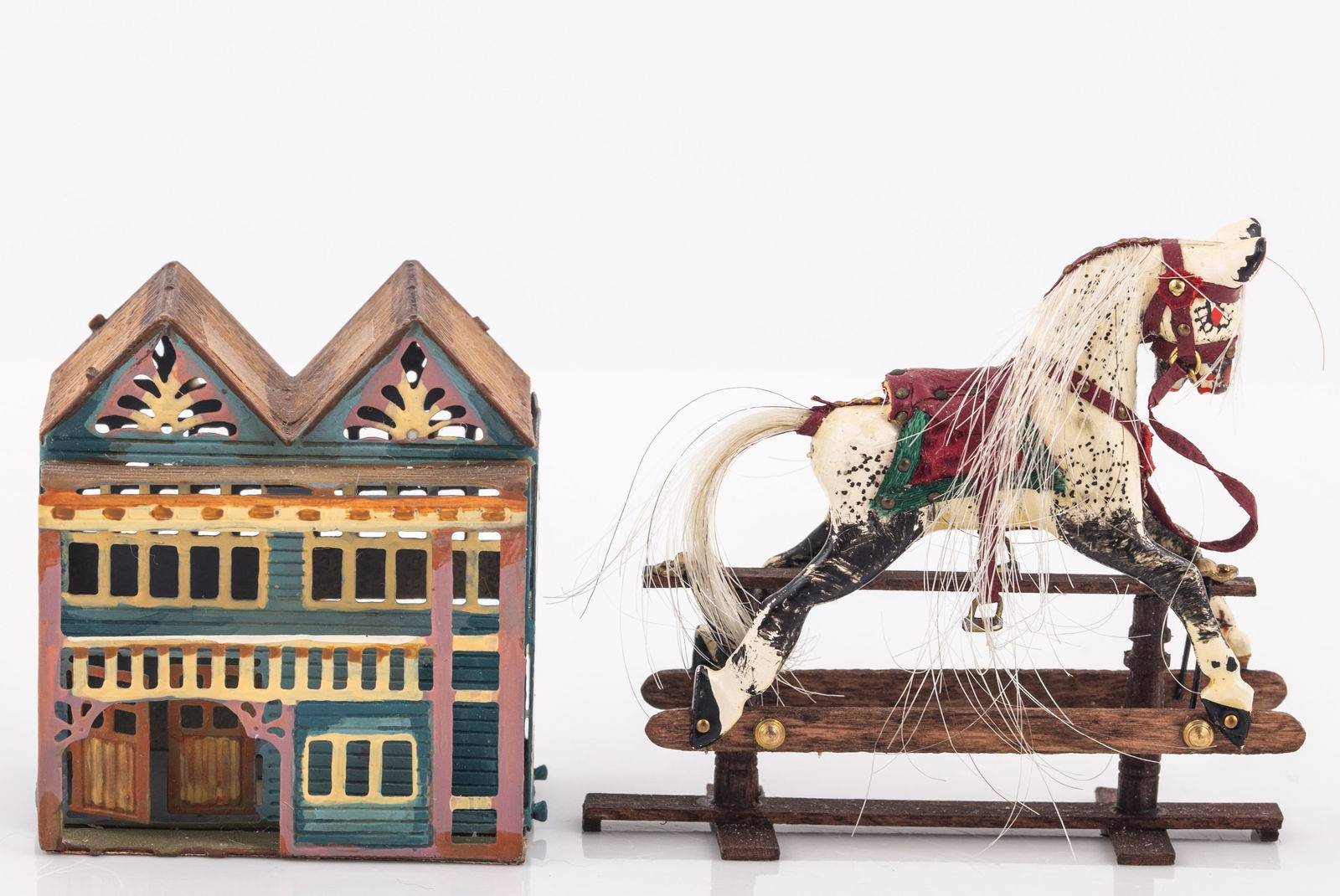 (2) PCS. ARTISAN ROCKING HORSE AND DOLLHOUSE MINIATURES (1 of 5)
