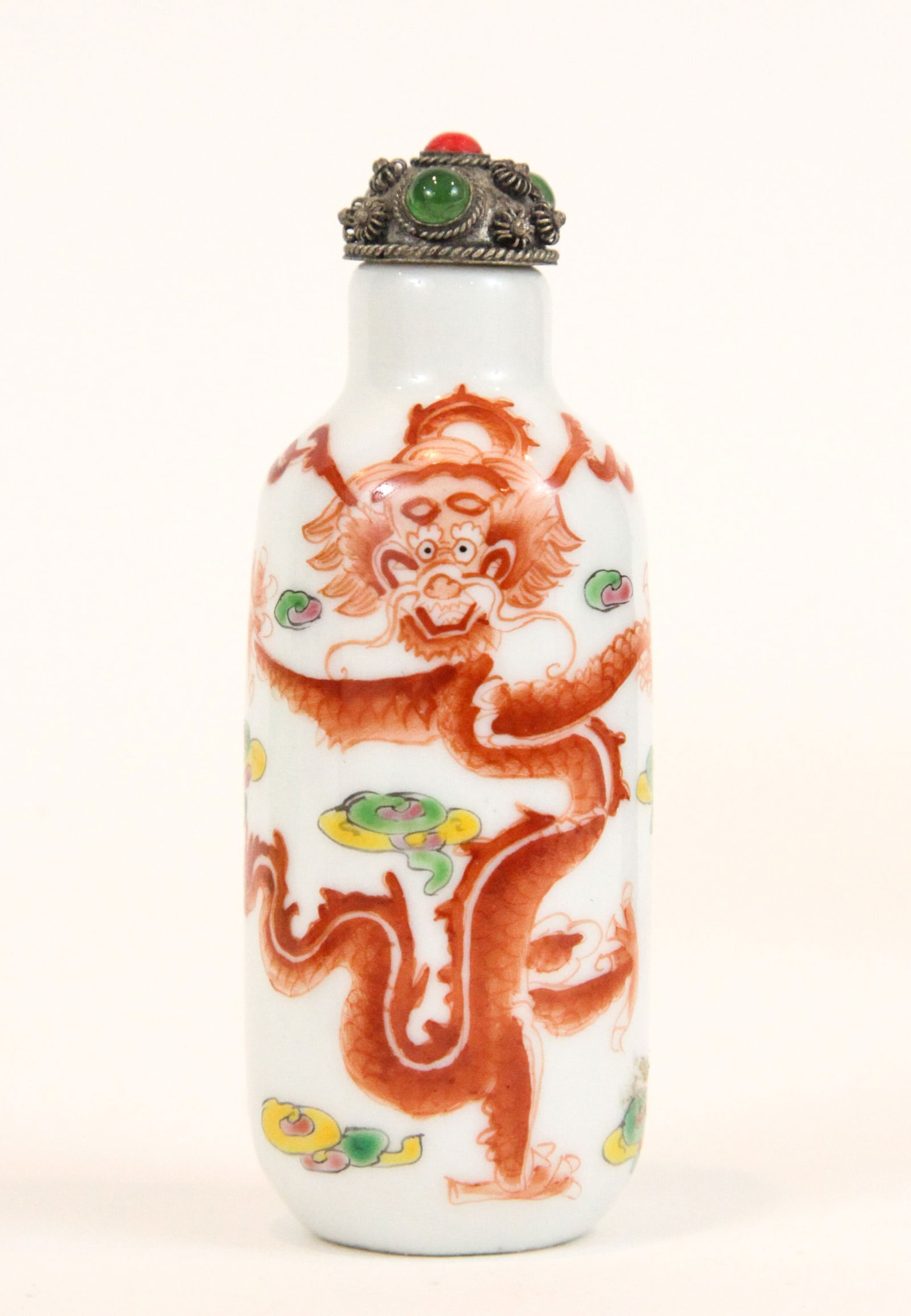 ASIAN SNUFF BOTTLE WITH JEWELED LID - SIGNED (1 of 7)