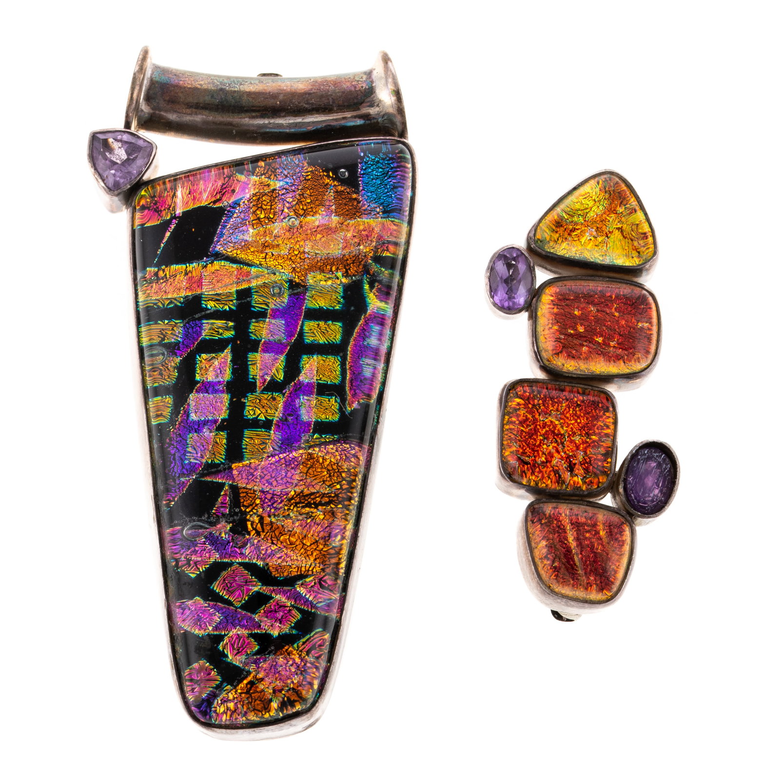 (2) STERLING & DICHROIC GLASS PENDANTS (1 of 7)