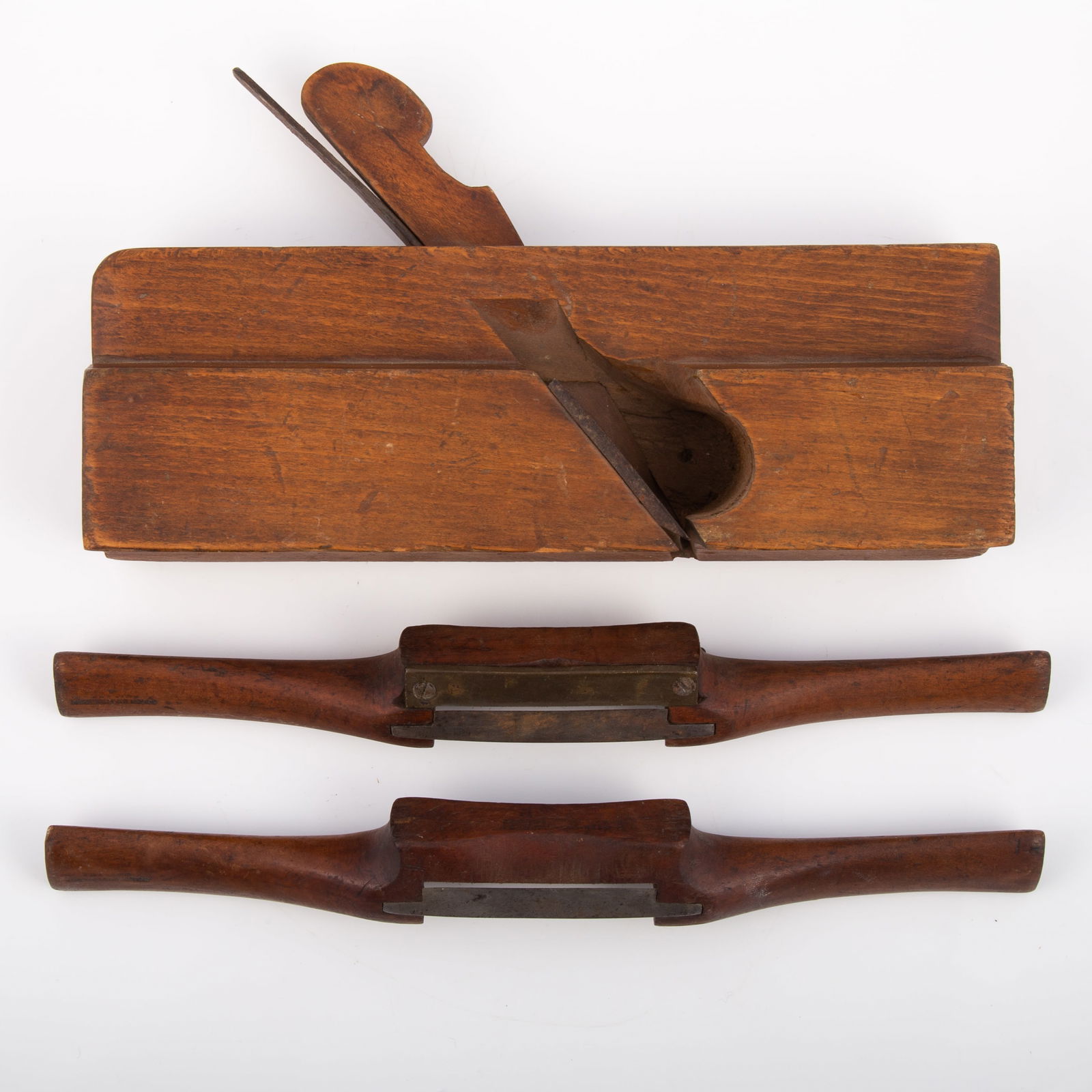 EARLY WOODEN PLANE & (2) SPOKESHAVES (1 of 3)