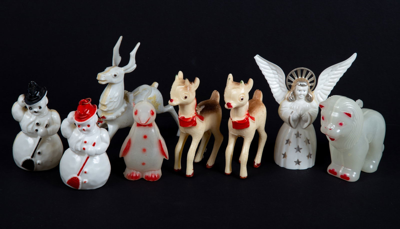 (8) VINTAGE PLASTIC CHRISTMAS ORNAMENTS, ROSEN ROSBRO, ETC. (1 of 4)