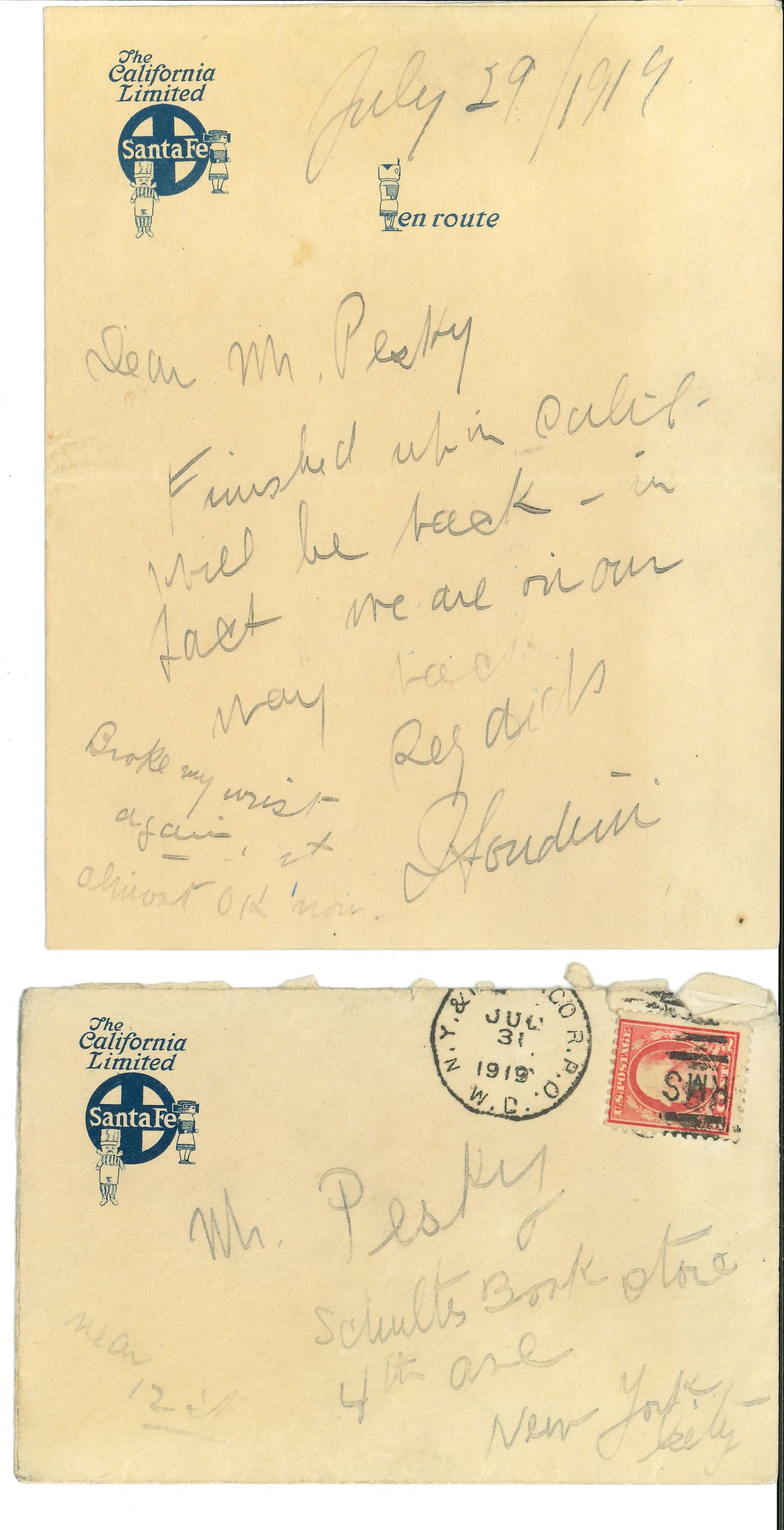 HARRY HOUDINI HANDWRITTEN LETTER (1 of 3)