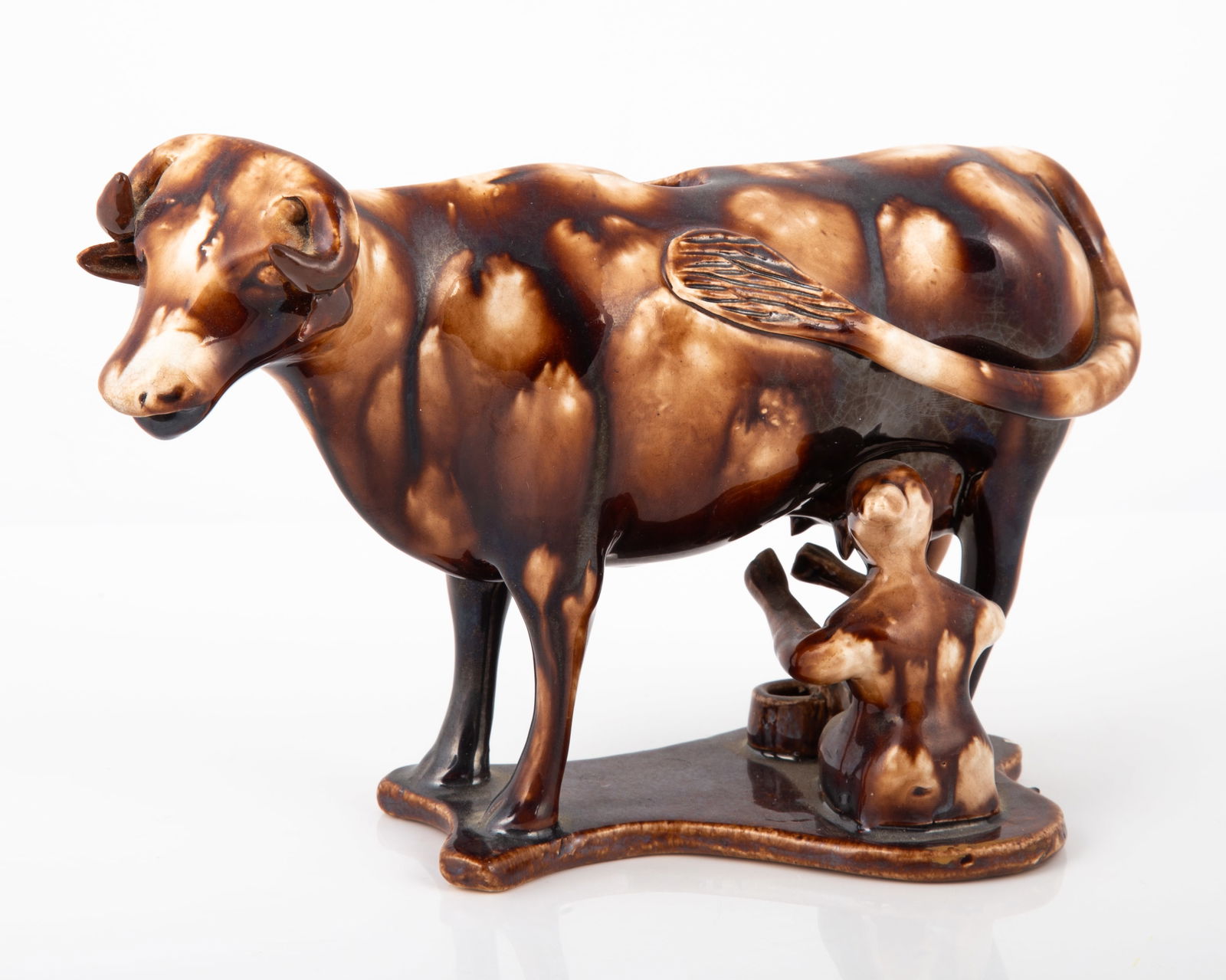 STAFFORDSHIRE WHIELDON WARE TYPE POTTERY COW CREAMER (1 of 3)