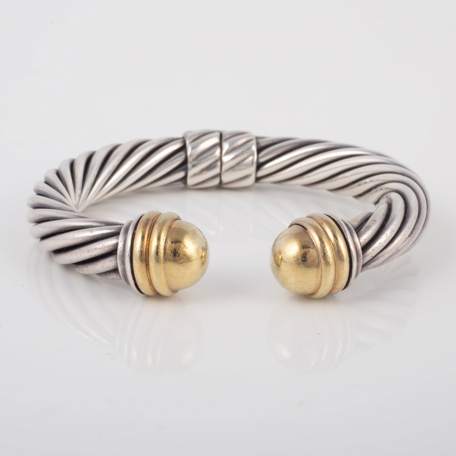 DAVID YURMAN STERLING & 14k HINGED CABLE CUFF BRACELET (1 of 4)