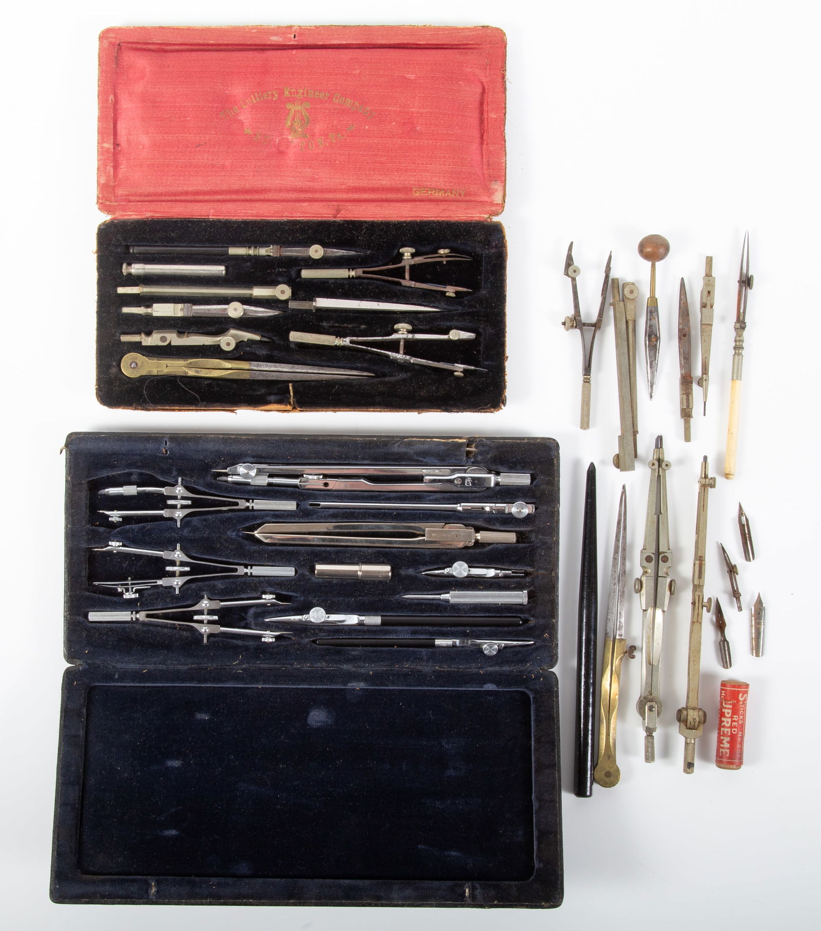 LARGE LOT OF DRAFTING TOOLS, CASED, ETC. (1 of 7)