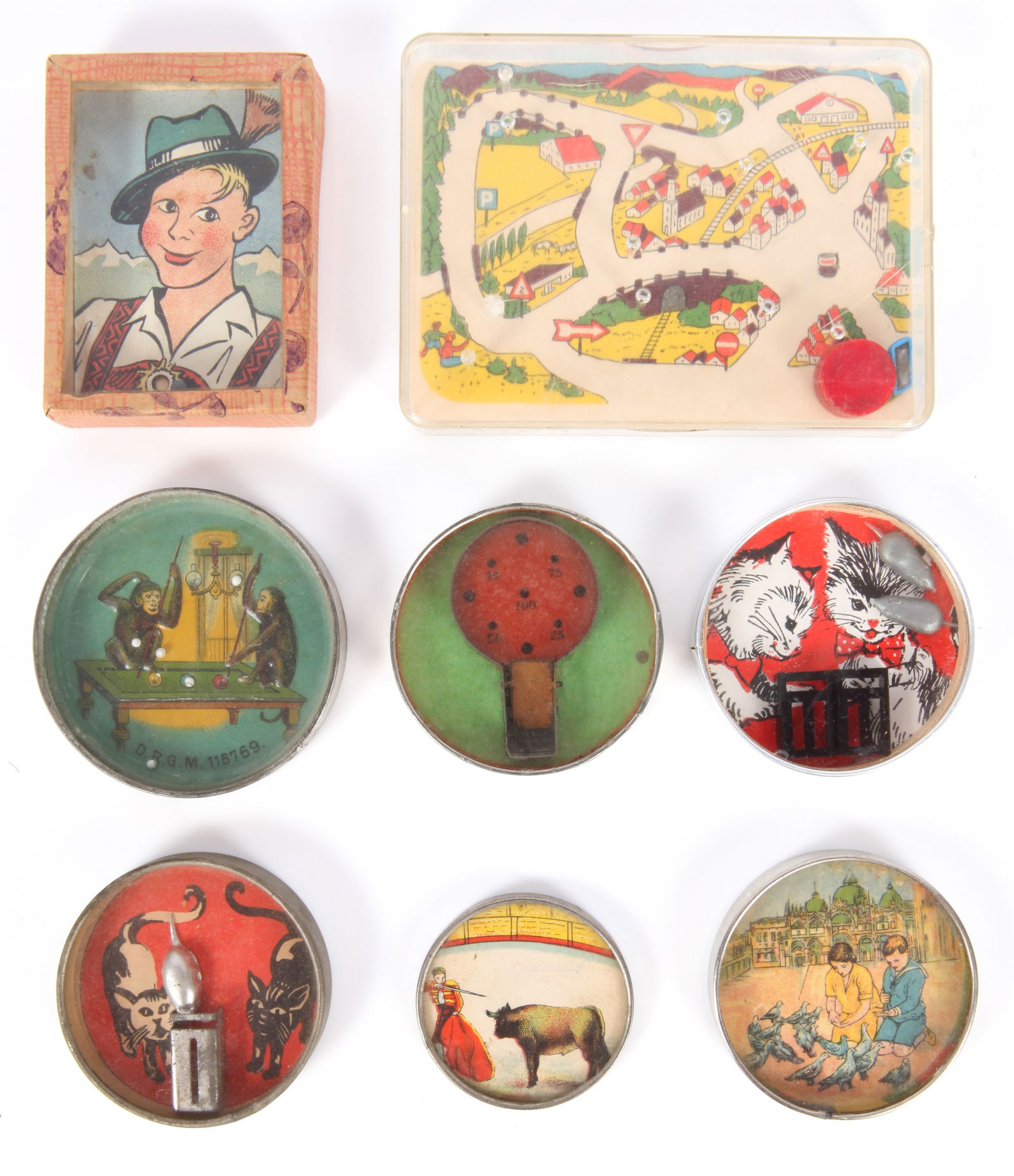 (8) ANTIQUE DEXTERITY PUZZLES / POCKET MIRRORS
